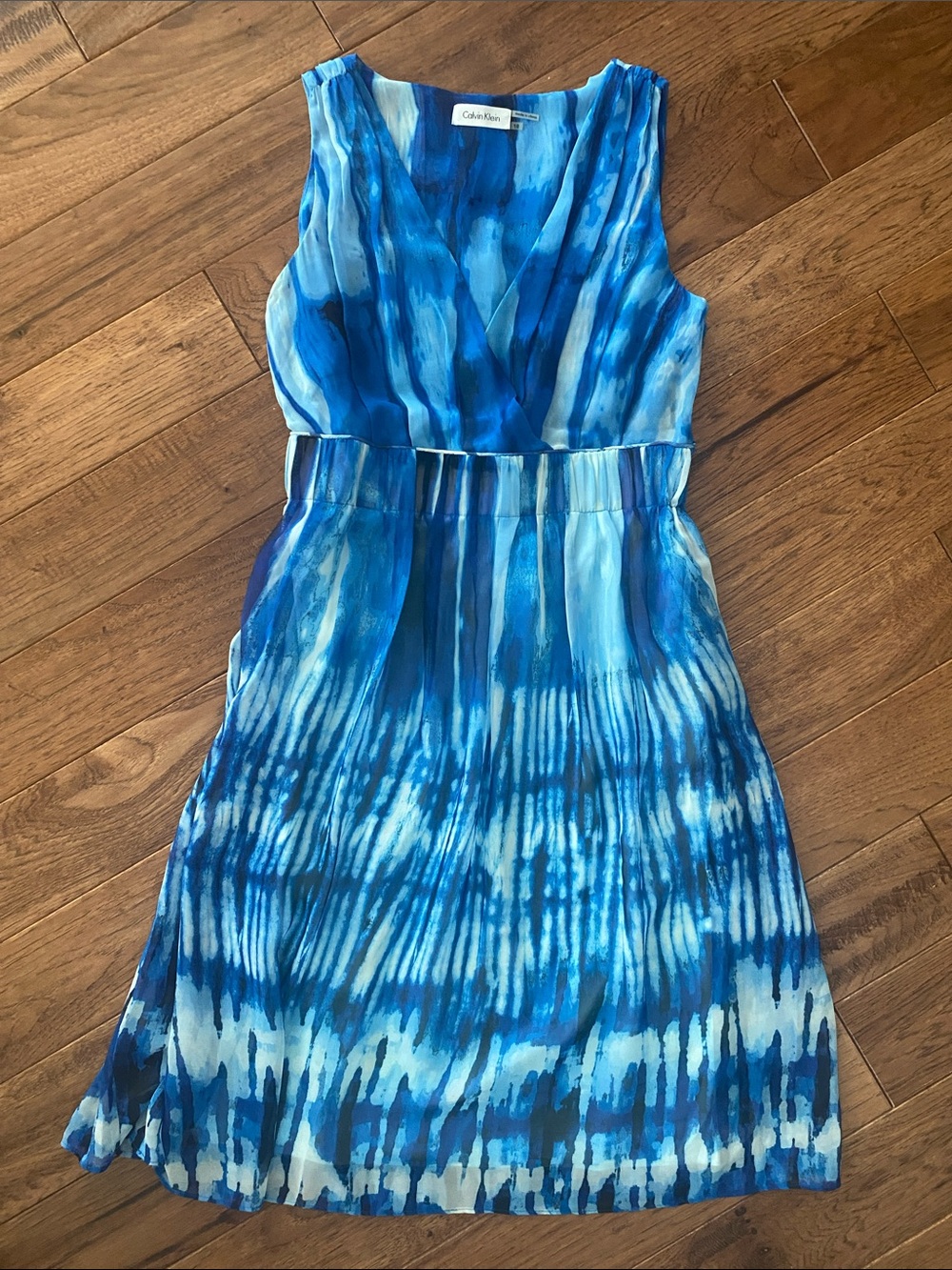 Calvin Klein Blue Tie-Dye V-Neck Midi Dress